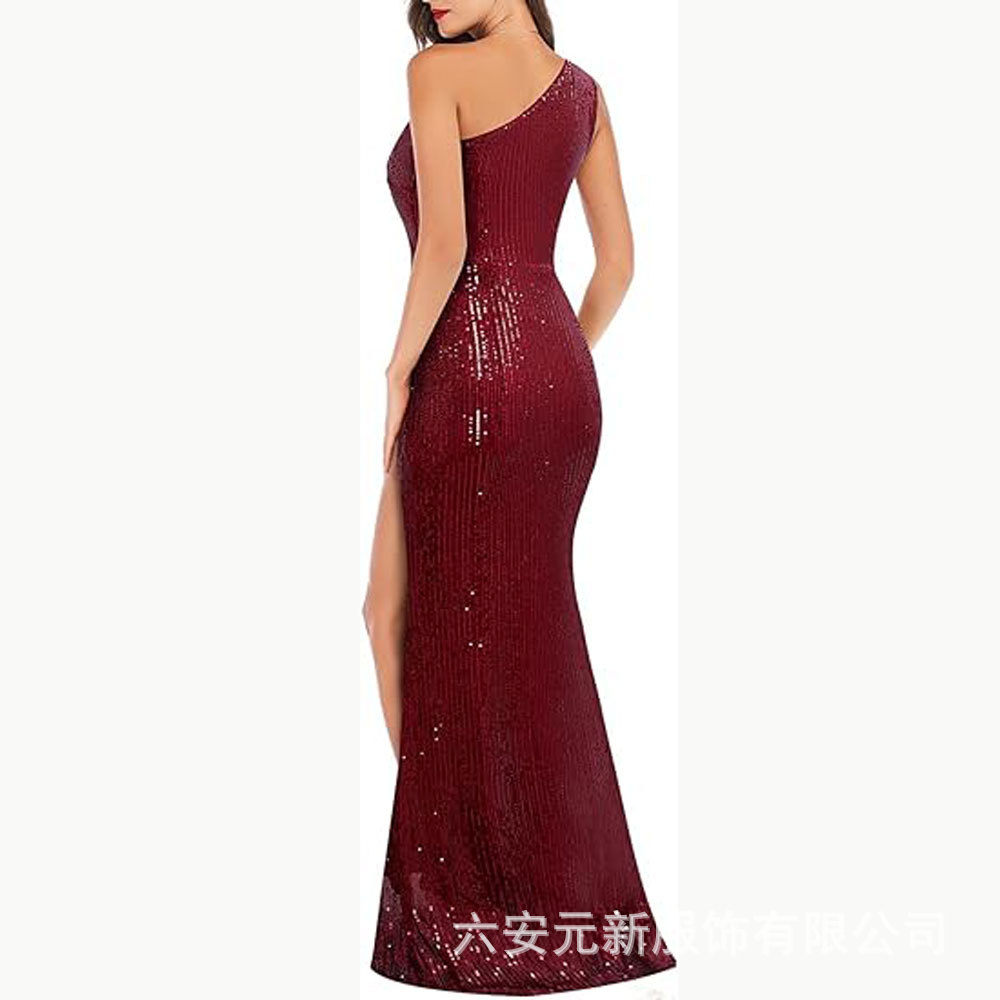 vestido de fiesta de mujer esquinilla sexy hombro largo vestido formal de sirena vestido de noche baile