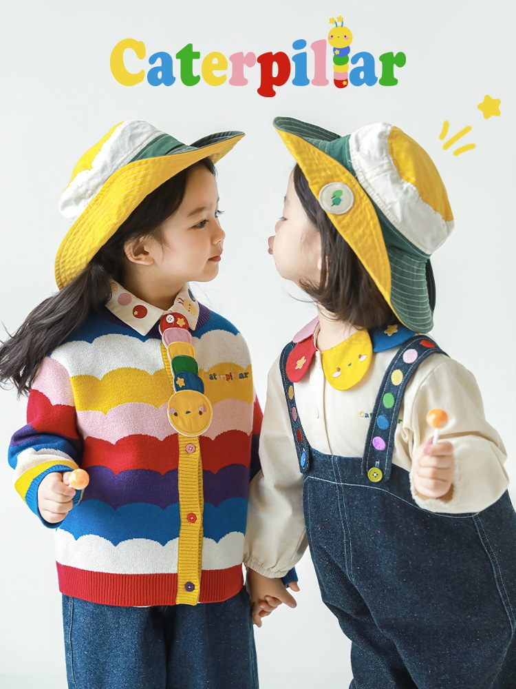 Wulibu Girls' Rainbow Series Set 2026 Spring Vest Jacket with Bug Embroidery Shirt and Wide-Leg Overalls