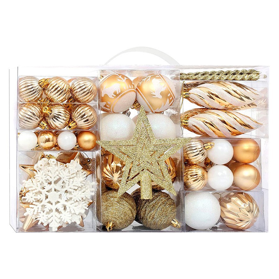 Caja de regalo de Navidad transfronteriza 100PCS Juego de caja de regalo de estrella de techo de árbol Colgante de bola de Navidad pintado de plástico de forma especial