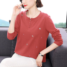 纯棉绣花长袖T恤女春夏季中老年妈妈装洋气外贸女装工厂服装批发