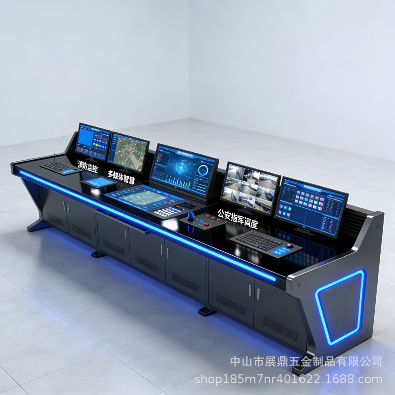 Ice Blue Light Strip Monitoring Console Technology Sense Command Center Console Curved Corner Fire Security Office Desk