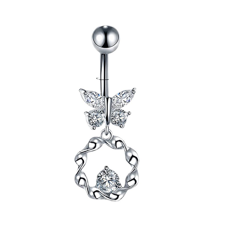 Piercing all'ombelico con anello a farfalla in acciaio inossidabile e zircone, gioielli all'ingrosso, design geometrico_voghion.com