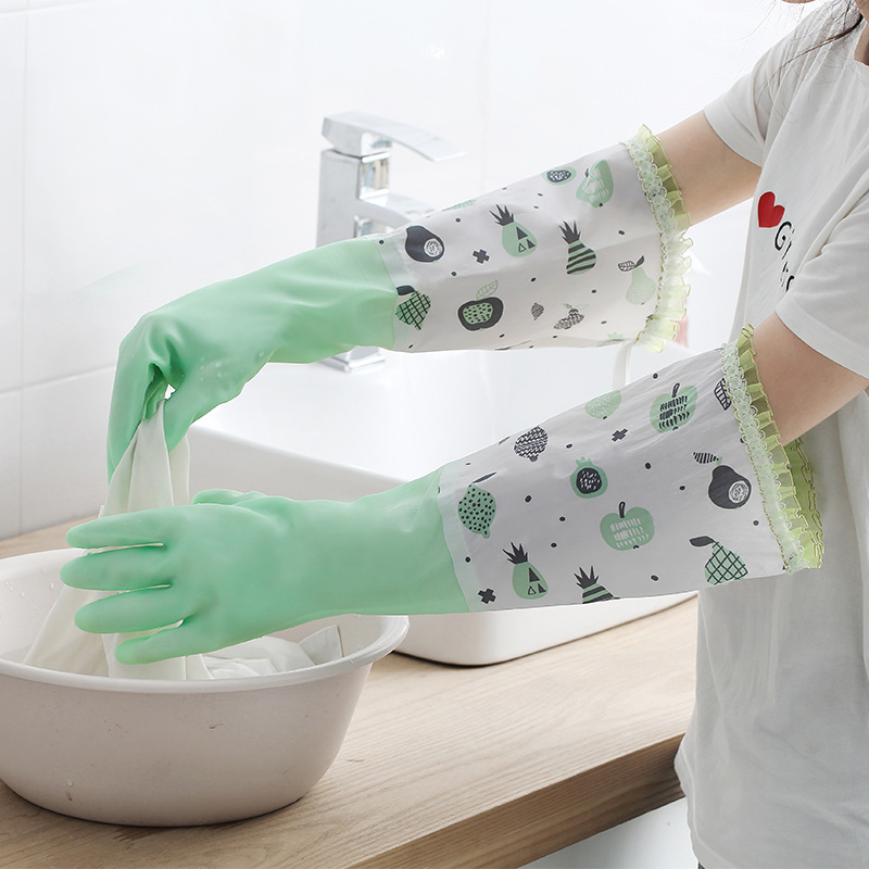 洗碗手套厨房家务清洁耐用脱卸内衬四季加长加厚洗衣服橡胶手套