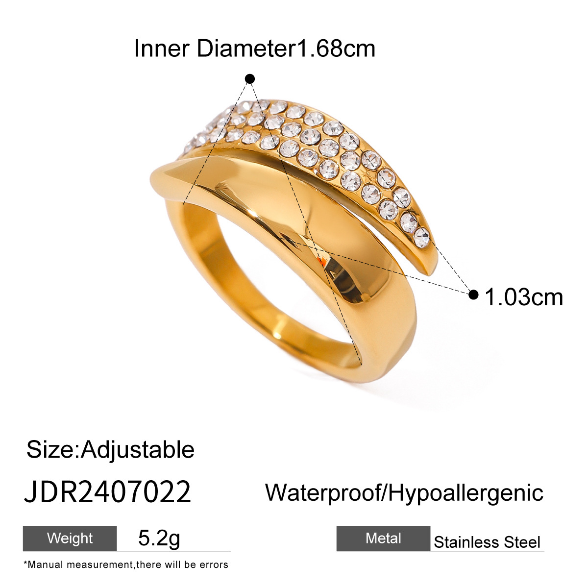 Jieding Europa y América Anillo abierto de diamantes de acero inoxidable de oro de 18k Anillo de sentido avanzado Joyas de mano de acero de titanio Rings transfronterizos