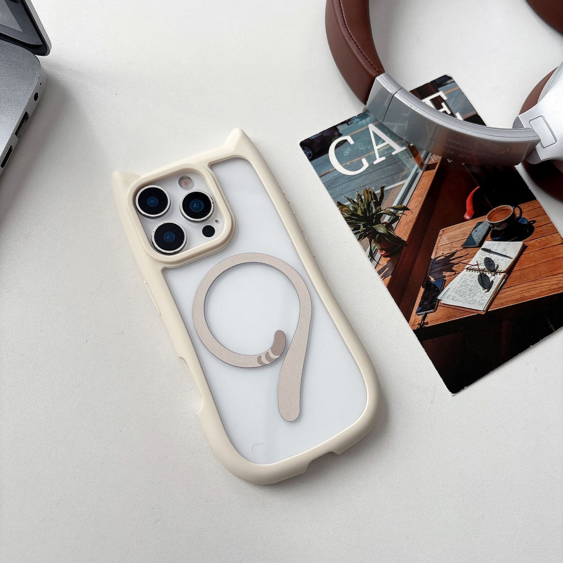 Magnetic Phone Case With Cat Ears And Tail For Phone 17 Pro Max_voghion.com