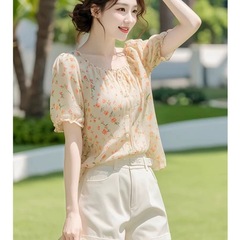 2025新型軽豪華高級感フレンチシャツの雰囲気上着のシフォンの半袖シャツの女性の夏