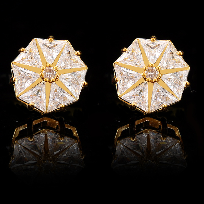 Cufflinks men's light luxury women's six-side zircon French suit shirt gem diamond cufflinks cufflinks cross-border