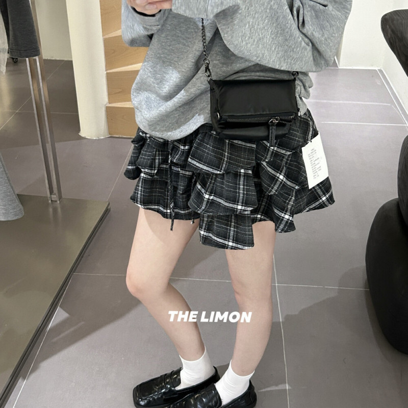 the limon柠檬绿茶2025秋季新款美式复古显瘦格纹半身裙女蛋糕裙|undefined
