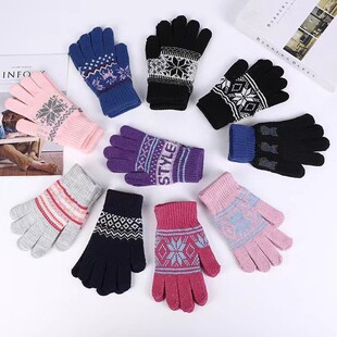 Jacquard Gloves Knitted Wool Adult One-Size-Fits-All Warm Finger Gloves Winter Gloves