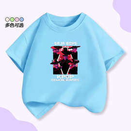 潮牌外贸K-pop猎魔女团短袖T恤儿童宽松舒适衣服圆领套头休闲上衣
