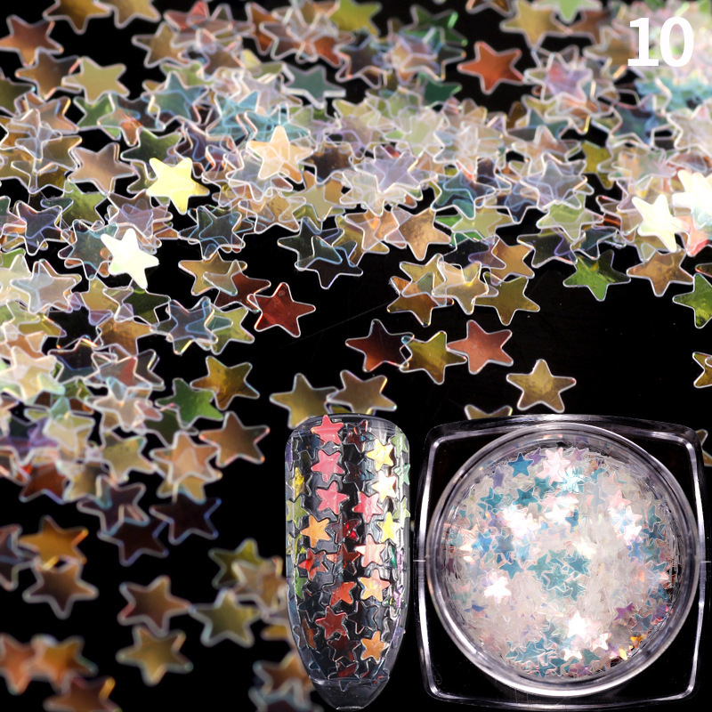 Joyería de uñas melocotón corazón redondo estrella de cinco puntas lentejuelas uñas de bricolaje textura láser brillo gradiente fototerapia de uñas