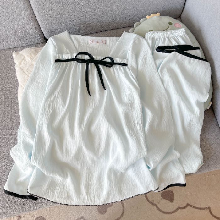 Venta al por mayor transfronteriza de primavera y otoño nube pijamas de algodón de manga larga para mujer cuello cuadrado simple estilo princesa traje de servicio a domicilio para estudiantes ropa exterior