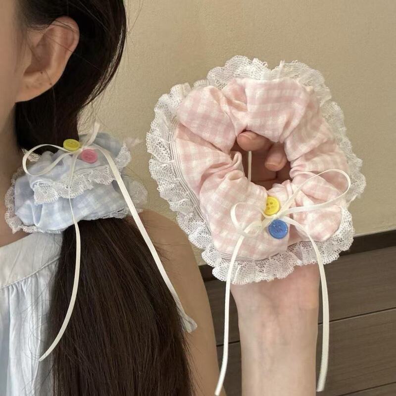 韩系ins蕾丝花边蝴蝶结大肠发圈甜美慵懒风头头绳发绳发饰皮筋|undefined