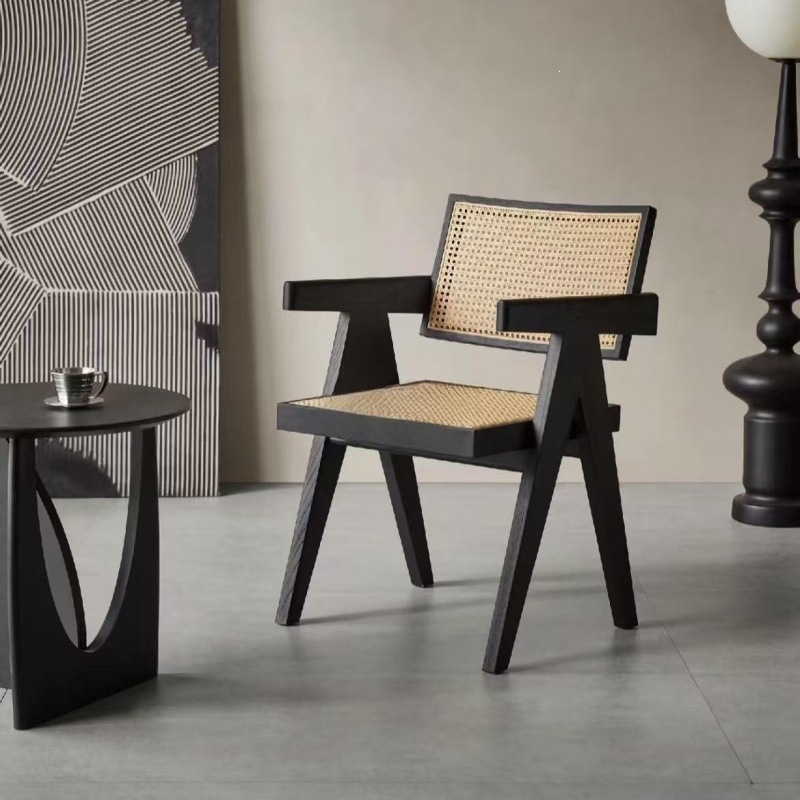 Original White Ash Wood Chandigarh Chair, High-Quality Nordic Rattan Designer Home-Use Solid Wood Dining Chair with Backrest