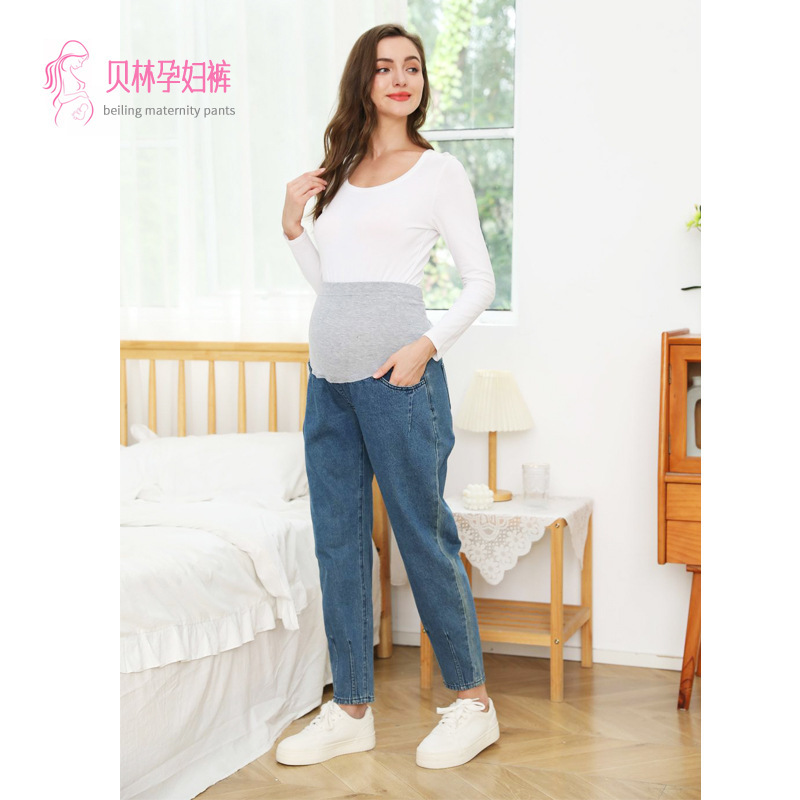 Cross-border Pregnant Women Denim Pants Blue Casual Loose Pregnant Women Pants Cross-border European and American Size Fashion Pregnant Women Pants Customized