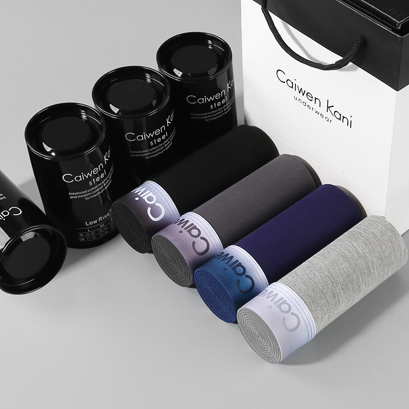 Men's Boxers Antimicrobial Pure Cotton Modal Four Corner Underwear Cockν Breathable Shorts Head Black Pot Gift Box