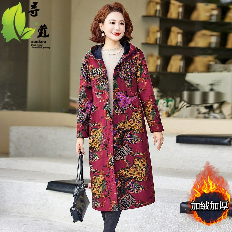 2024 мама зимняя шерстяная толстая хлопчатобумажная куртка среднего и пожилого возраста женская средняя и длинная хлопчатобумажная куртка среднего возраста