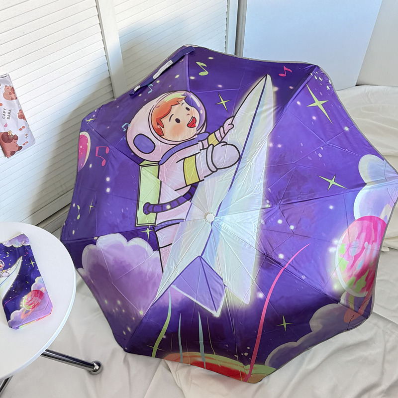 Paraguas para niños de dibujos animados automáticos se pueden plegar para estudiantes de primaria para hombres y mujeres pegamento de color protector solar paraguas de sombra solar image 8