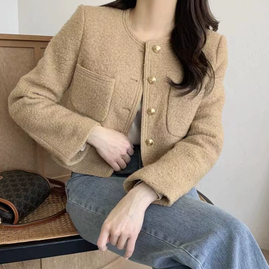 Пятно корейские чик металлические однобортовые свободные дикие карманы с длинными рукавами маленькая ароматная куртка для женщин