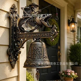 �羳Metal Skeleton Fisherman Wall Bell���ٹǼܝO�����͒��R