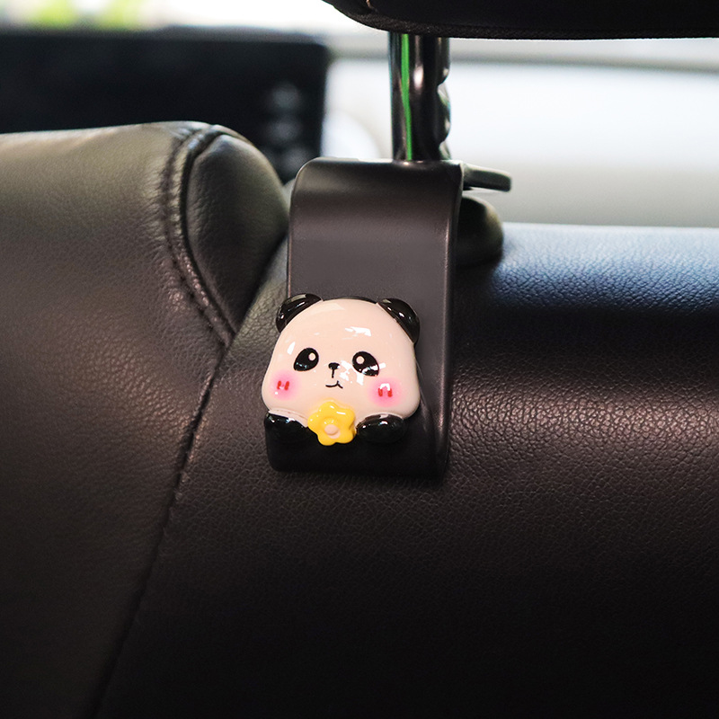 Gancho negro para automóvil Gancho panda de resina asiento trasero asiento para automóvil interior de automóvil asiento trasero creativo