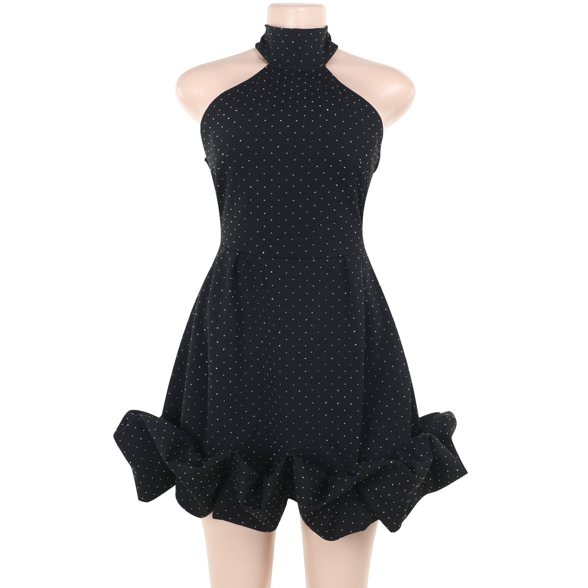 Autumn Elegant Sexy Slim Fit Rhinestone Halter Sleeveless A line Dress Women