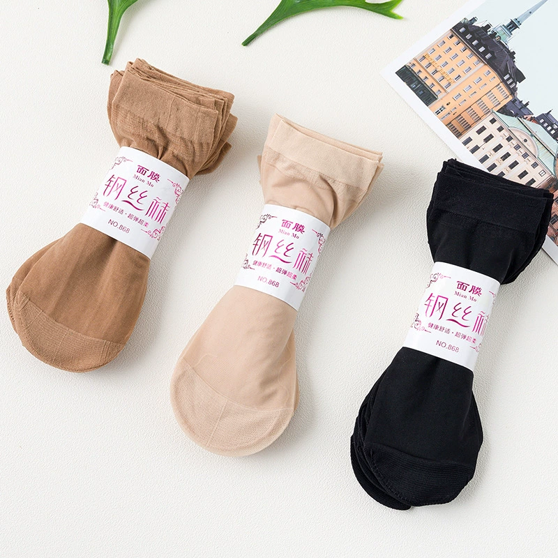 Весенне-осенние женские шелковые носки с защитой от крючков, женские стальные шелковые носки, женские ультратонкие Нескользящие короткие носки из хрустального шелка цвета черного мяса для детей