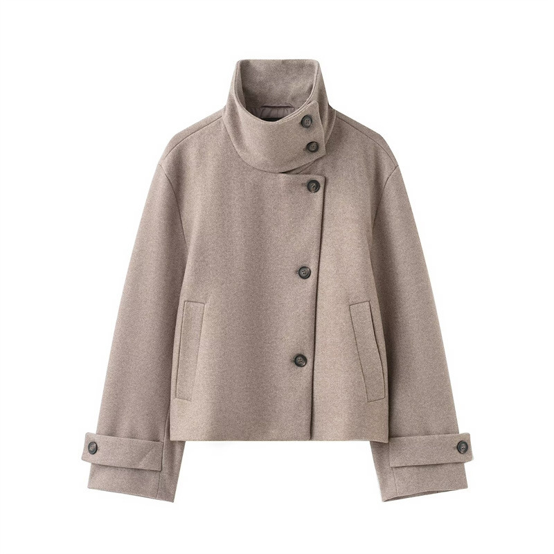 In-stock cross-border women's clothing wholesale, European and American style 2026 autumn and winter new casual stand-up collar jacket for petite women