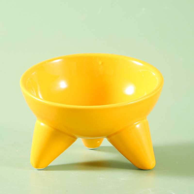 Tazón para gatos Tazón de comida para gatos de cerámica Pies altos, cuello oblicuo, barbilla anti-negra, tazón de arroz para gatos, anti-volcado, tazón de agua potable para perros al por mayor