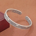 珐琅浮雕开口素环s925银手镯男女小象复古手工古法纯银镯子