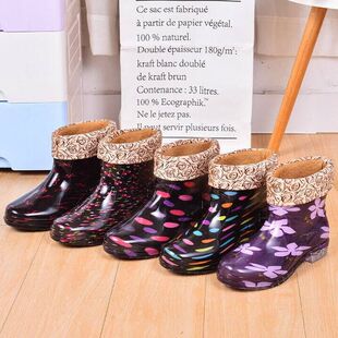 Rain boots rain boots short fashion non-slip waterproof shoes water boots Women's kitchen adult South Korea rubber shoes cute overshoes summer