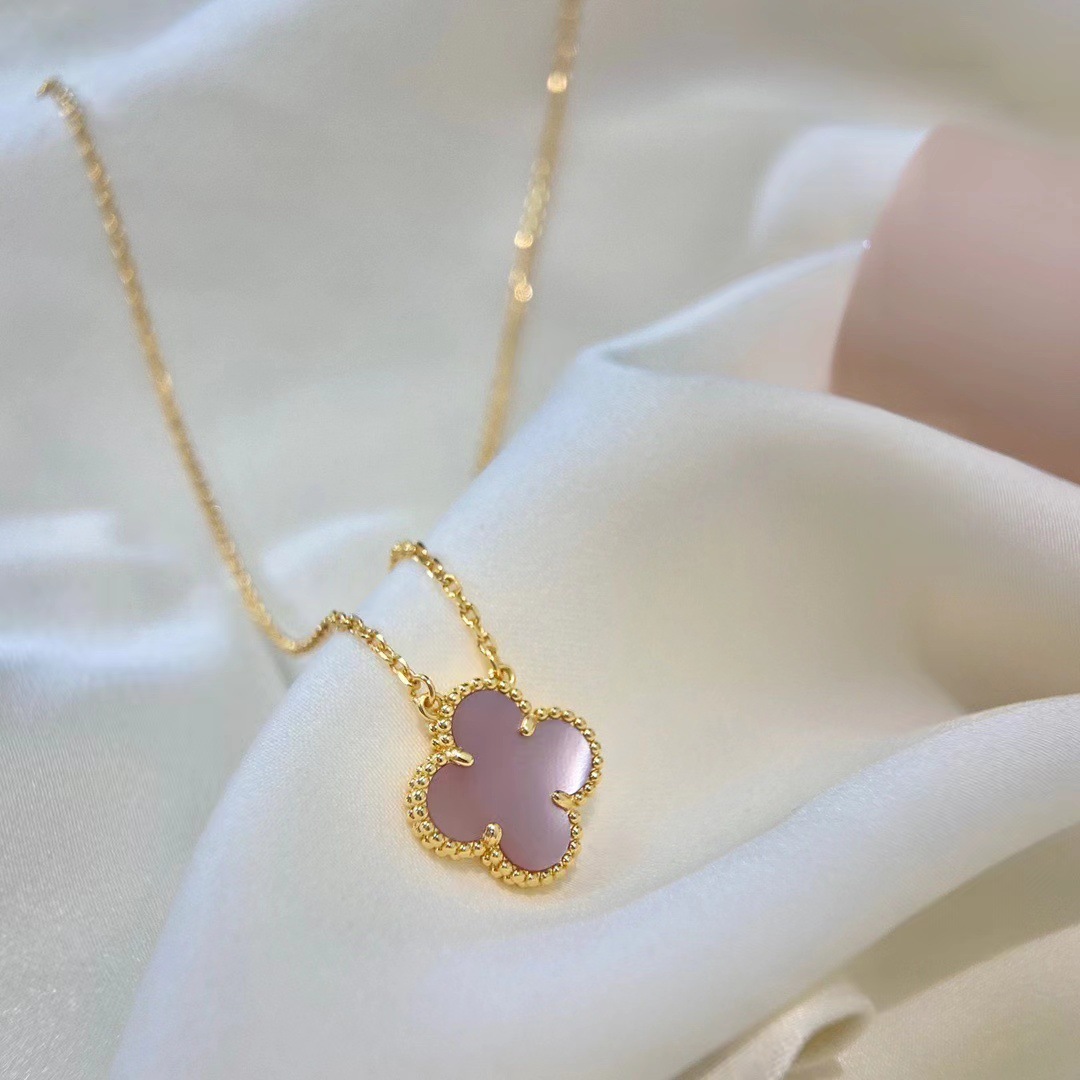 Fanjia Alta versión del trébol collar femenino s925 plata esterlina 18K de oro rosa de doble cara clásico colgante de luz de lujo de la joyería