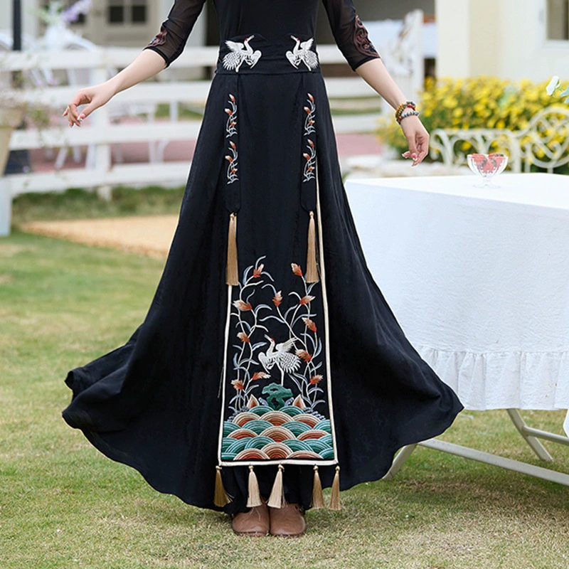 Весна и лето 2023 новая женская одежда в этническом стиле китайская Ретро Тяжелая промышленная вышитая юбка с верхом и свободной талией длинная юбка