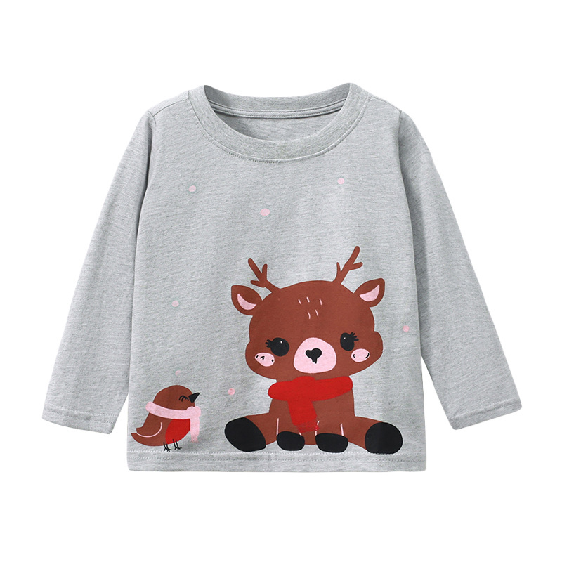JOJOBEBE ropa para niños europeos y americanos otoño nuevos niños de manga larga camiseta algodón de dibujos animados impreso marca camiseta para niños