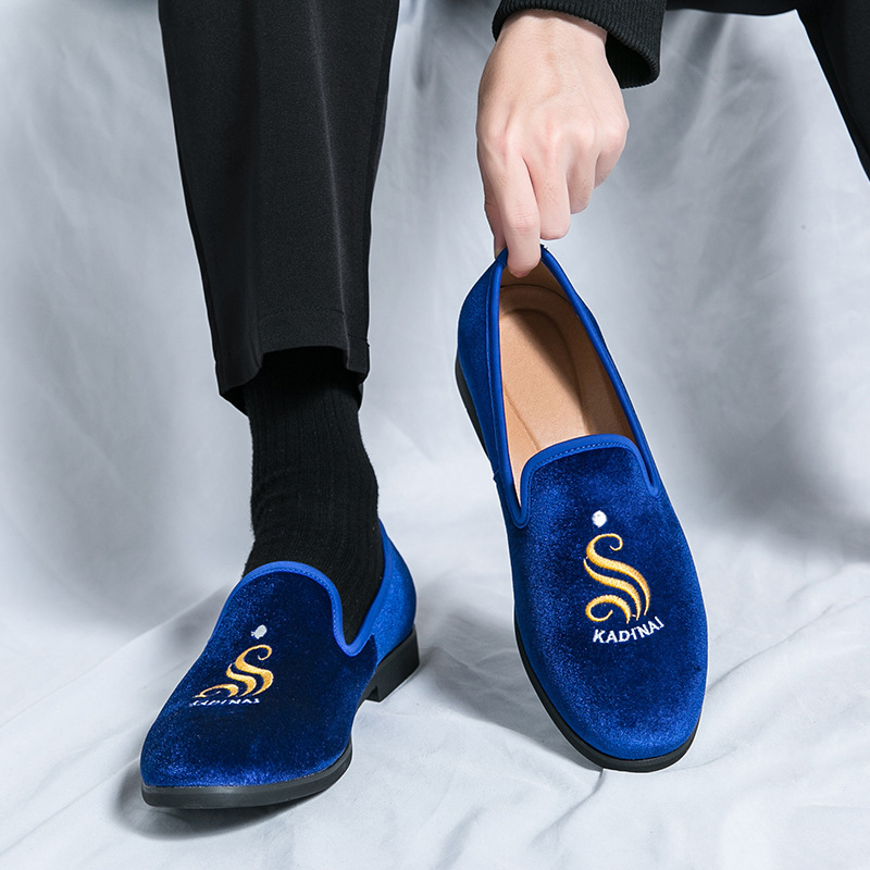 Foreign Trade New British Men's Shoes Embroidered Leg Shoes Casual Shoes Velvet Loafers Vintage Smoking Leather Shoes