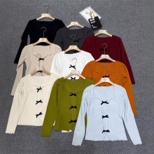 秋冬纯欲辣妹蝴蝶结翻领木耳边毛衣针织打底衫女内搭长袖上衣小众