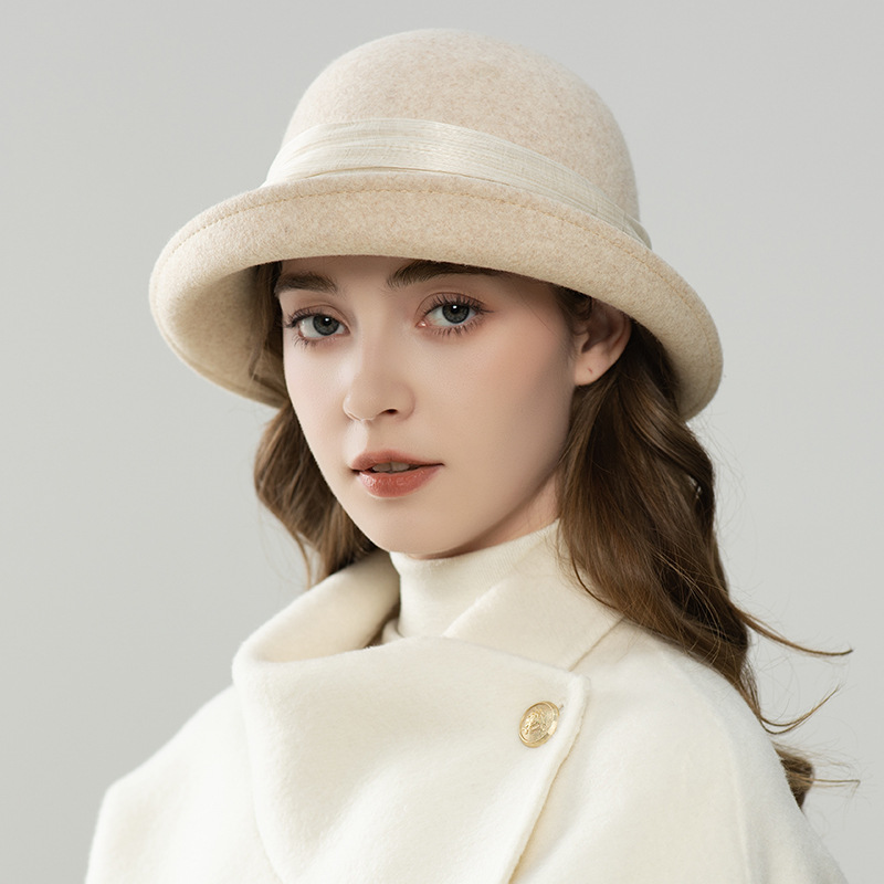 Mũ len nữ mùa thu đông kiểu Hepburn phong cách Pháp cổ điển thanh lịch, vành rộng che mặt, dáng mũ nhỏ — Gạo trộn