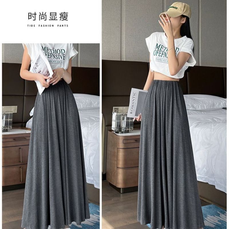Modal Gray Skirt for Women, New Spring Style, Elastic High-Waisted, Slimming, Drapey A-Line Pleated Long Skirt Modal Gray Skirt for Women, New Spring Style, Elastic High-Waisted, Slimming, Drapey A-Line Pleated Long Skirt