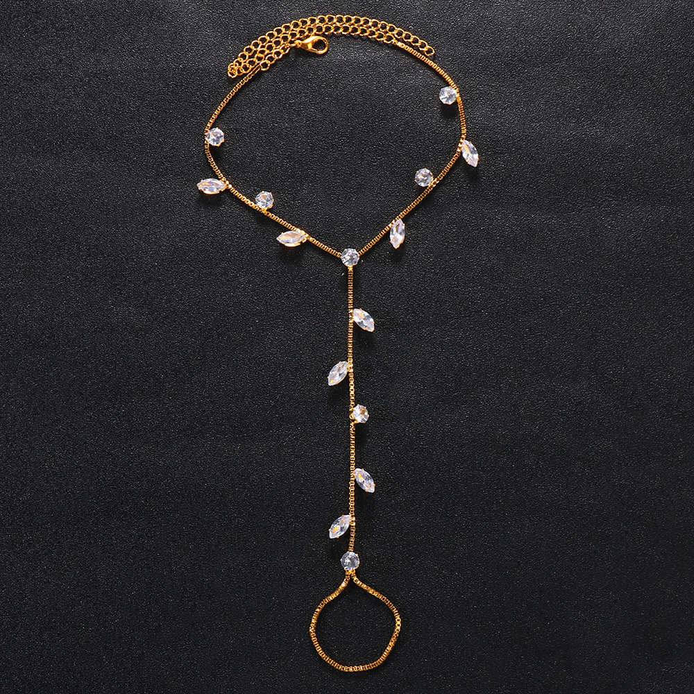 Cross-Border moda rhinestone dedo tobillera europea y americana moda hojas simple playa temperamento tobillera