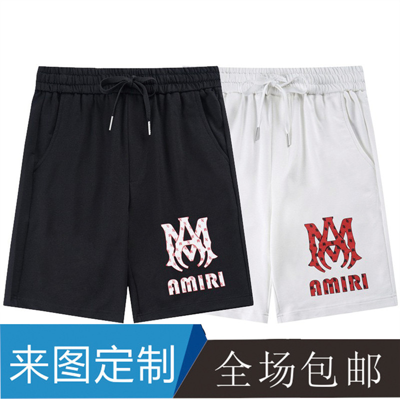 Amiri American Style High Street Cashew Flower Leopard Print Classic Alphabet AMIRI Print Drawstring Casual Men's and Women's Sports Shorts