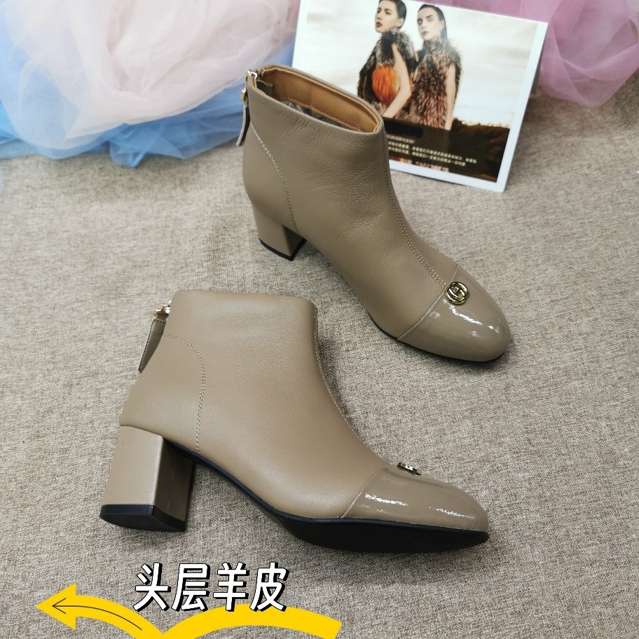 8809成都手工真皮女鞋断码特价羊皮短靴粗中跟女靴子秋冬加绒