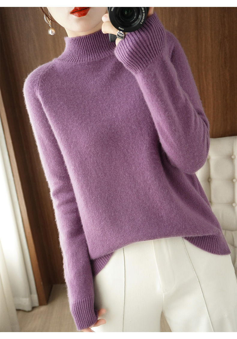 Wholesale of 2022 new semi-high neck pullover long-sleeved knitted sweater for women, a slimming Korean-style base layer pic 51