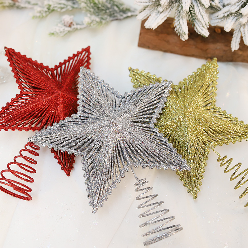 Cross-border new tree top star five-pointed star gold pink plastic Iron five-star sticky pink star Christmas tree decorations