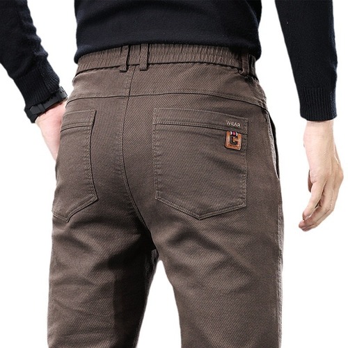 New men's casual pants for business and autumn/winter, men's straight-leg, versatile, padded business warm long pants model 9802