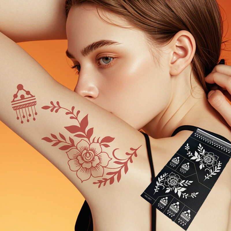 New cross-border Indian-style traditional henna tattoo moon pattern hand painting hollow stencil self-adhesive sticker New cross-border Indian-style traditional henna tattoo moon pattern hand painting hollow stencil self-adhesive sticker