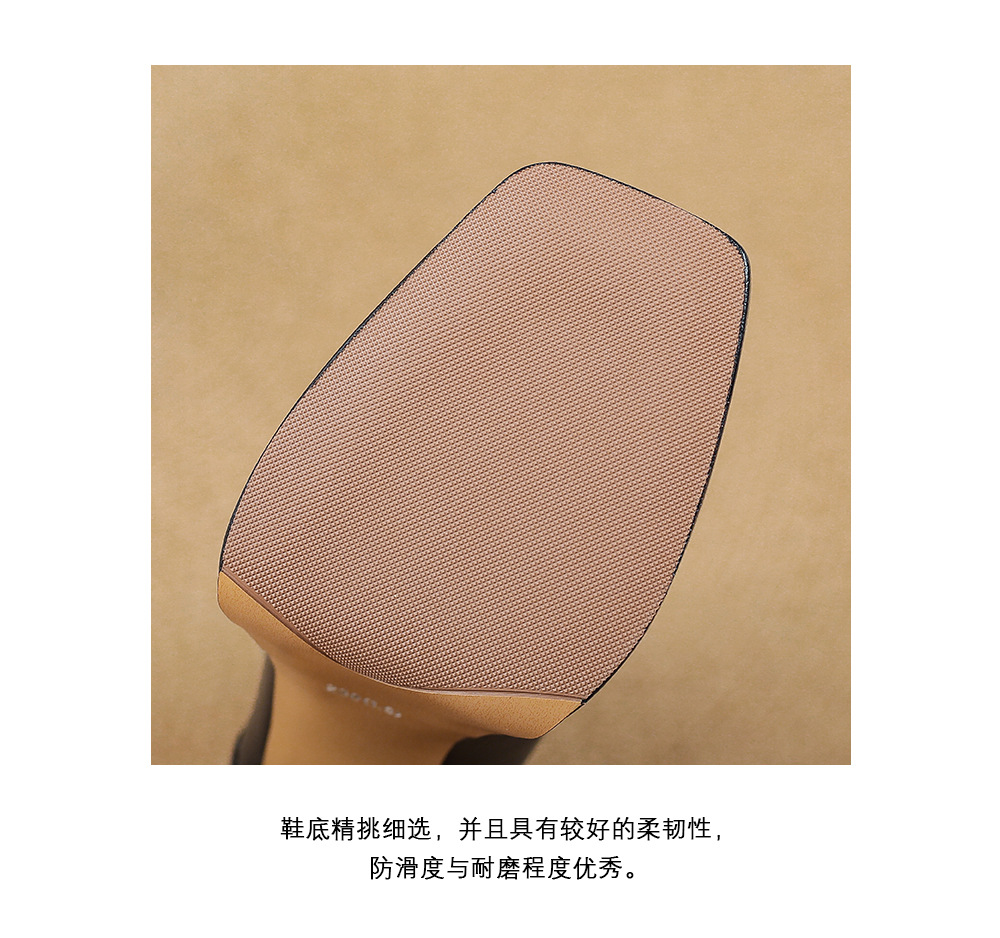 Boot nữ cổ thấp mũi vuông gót vuông cao 9 cm, đế platform, lót nhung ấm mùa thu đông — Lớp lót nhung đen chi tiết 22