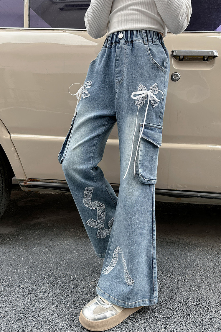 A053 Lace Bowknot Flared Pants New Children's Miscellaneous European And American Jeans_voghion.com
