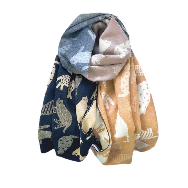 Autunno e inverno nuovo gatto colorato carino ragazza studentessa caldo scialle sciarpa di alta qualità grande 666_voghion.com