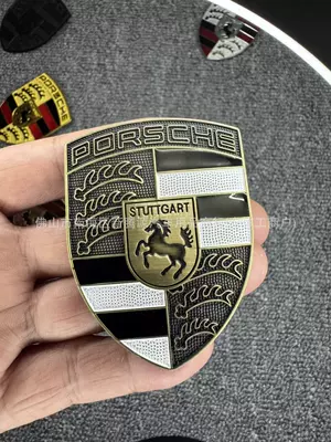 Hood Sticker, Car logo - porsche-hood-logo-bronze-color-clip-on-style