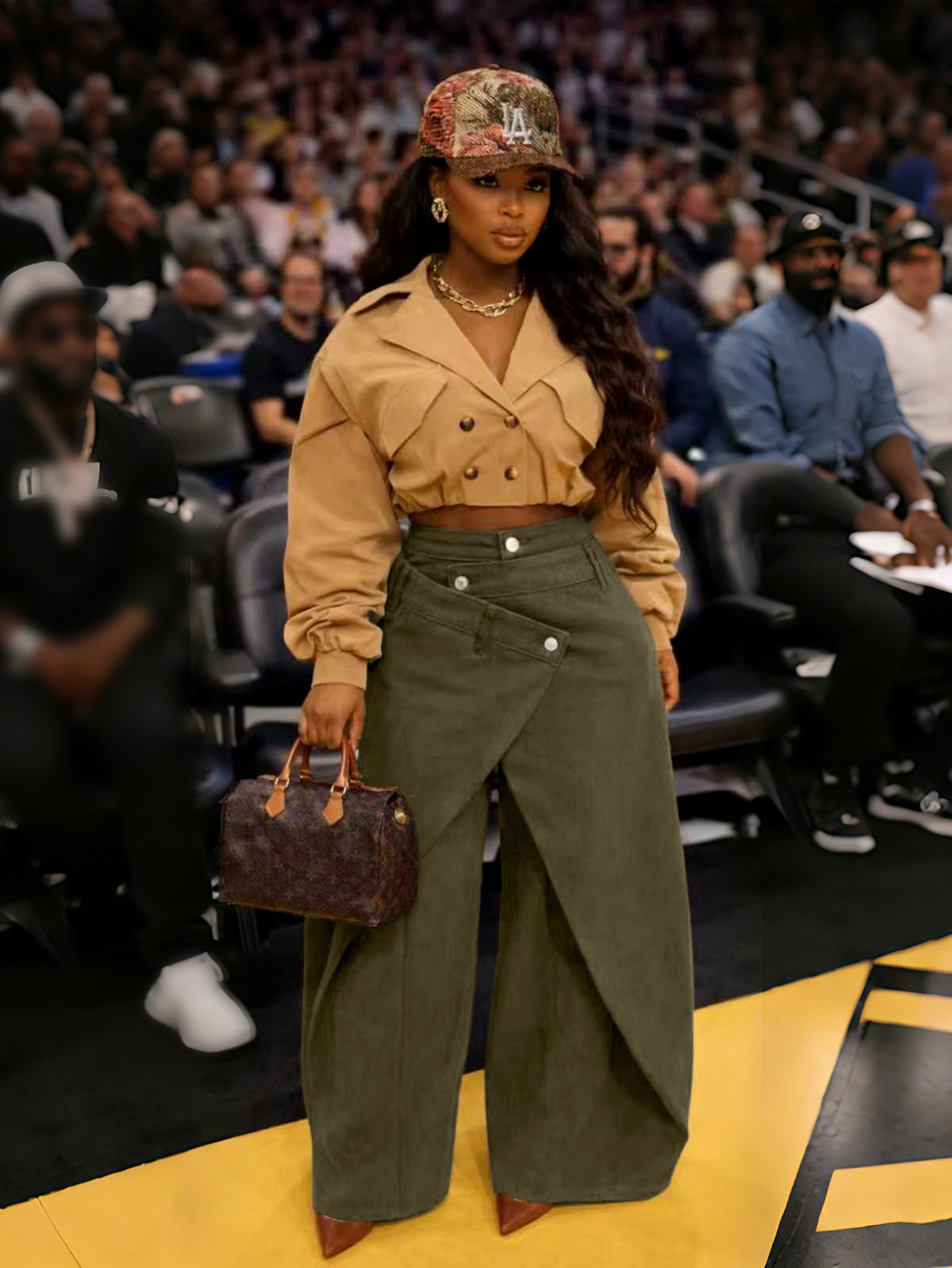 Women's Clothing Retro High-Waisted Wide Leg Pants Irregular Crossover Metal Buckle Slimming Flowing Trousers For Women Hot Girl Style_mkmklike.com